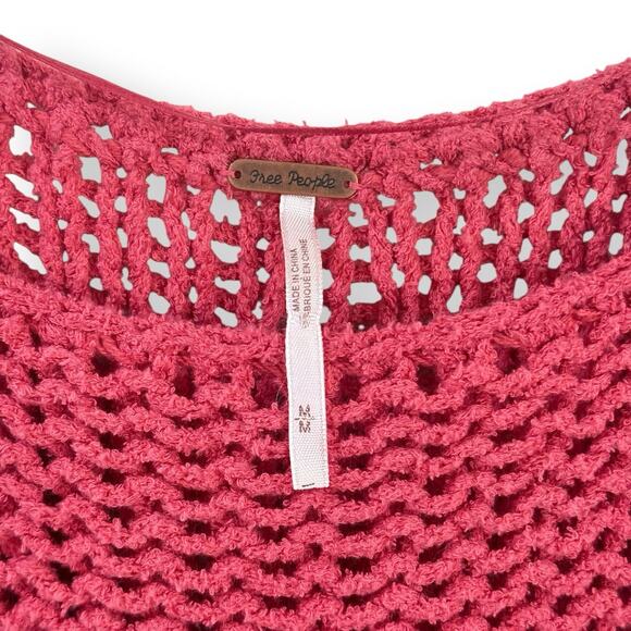 Free People Halo Dolman Oversized Chunky Knit Pullover Sweater Coral Pink Medium - Picture 4 of 13